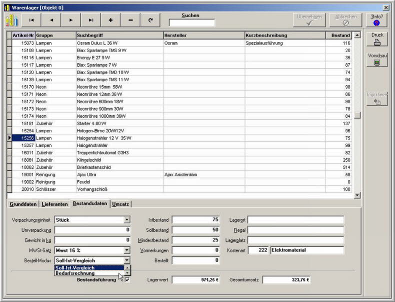 Artikel Bestandsdaten