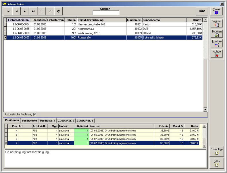Lieferschein Positionen