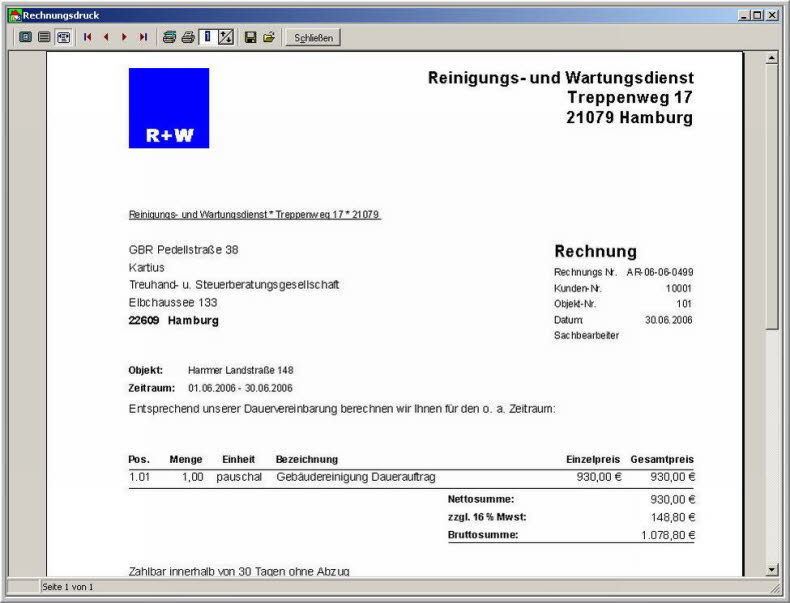 Rechnungen Bildschirm-Vorschau