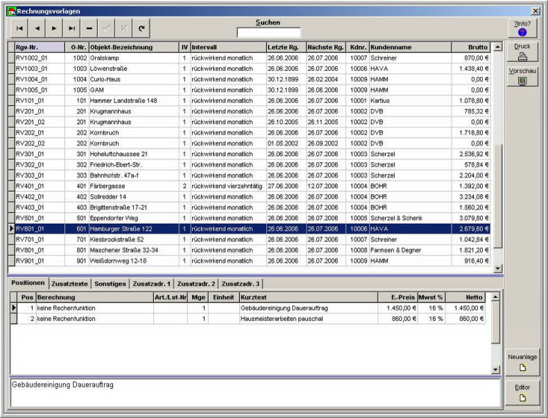 Rechnungsvorlagen Positionen
